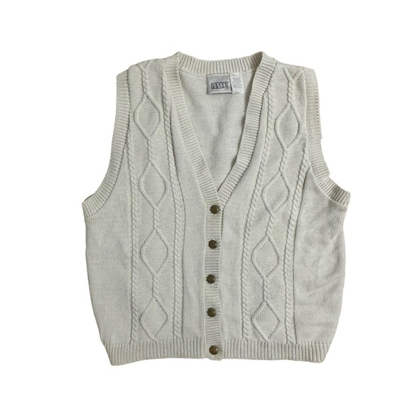 Vintage Vest Knit Button Up Sleeveless White Cream Neutral Whimsigoth Size Small - Picture 3 of 6